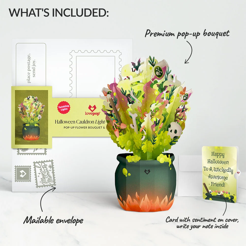 Lovepop Halloween Cauldron Light-Up Bouquet and Wickedly Awesome Sentiment Set for Friend Bottle - Image 2