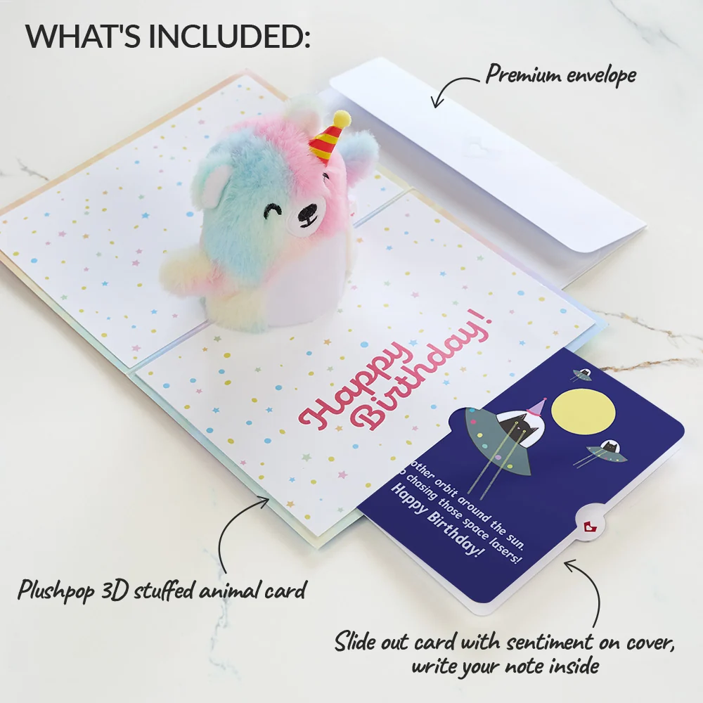 Lovepop Rainbow Bear with Space Laser Cats Birthday Plushpop Card and Sentiment Set - Image 2