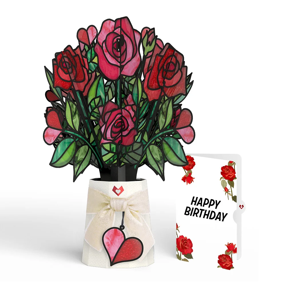 Lovepop Radiant Rose Birthday Suncatcher Bouquet and Rose Blooms Sentiment Set Glass