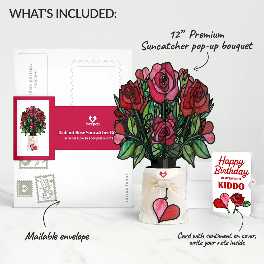 Lovepop Radiant Rose Birthday Suncatcher Bouquet and Sentiment Set for Kid Glass - Image 2