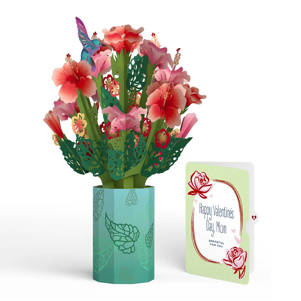 Lovepop Hibiscus Valentine Bouquet and Sentiment Set for Mom Vase