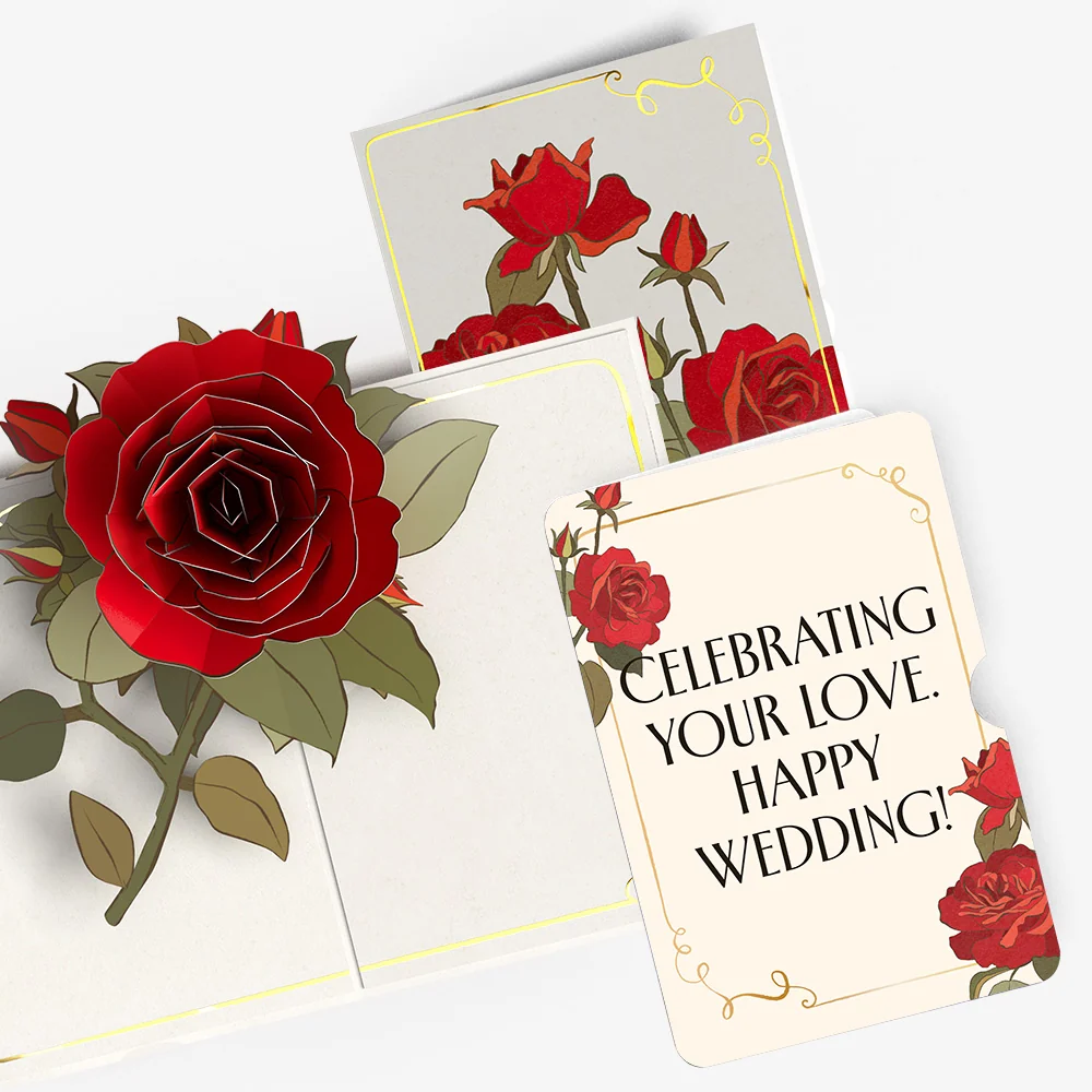 Lovepop Elegant Red Rose Weddings Pop-Up Card and Sentiment Set Cream