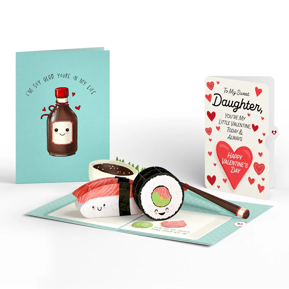 Lovepop Soy Glad You're in My Life Sushi Valentine Pop-Up Card and Sentiment Set for Daughter Bottle