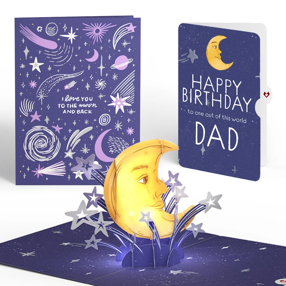 Lovepop Love You to the Moon and Back Birthday Light-Up Pop-Up Card and Sentiment Set for Dad