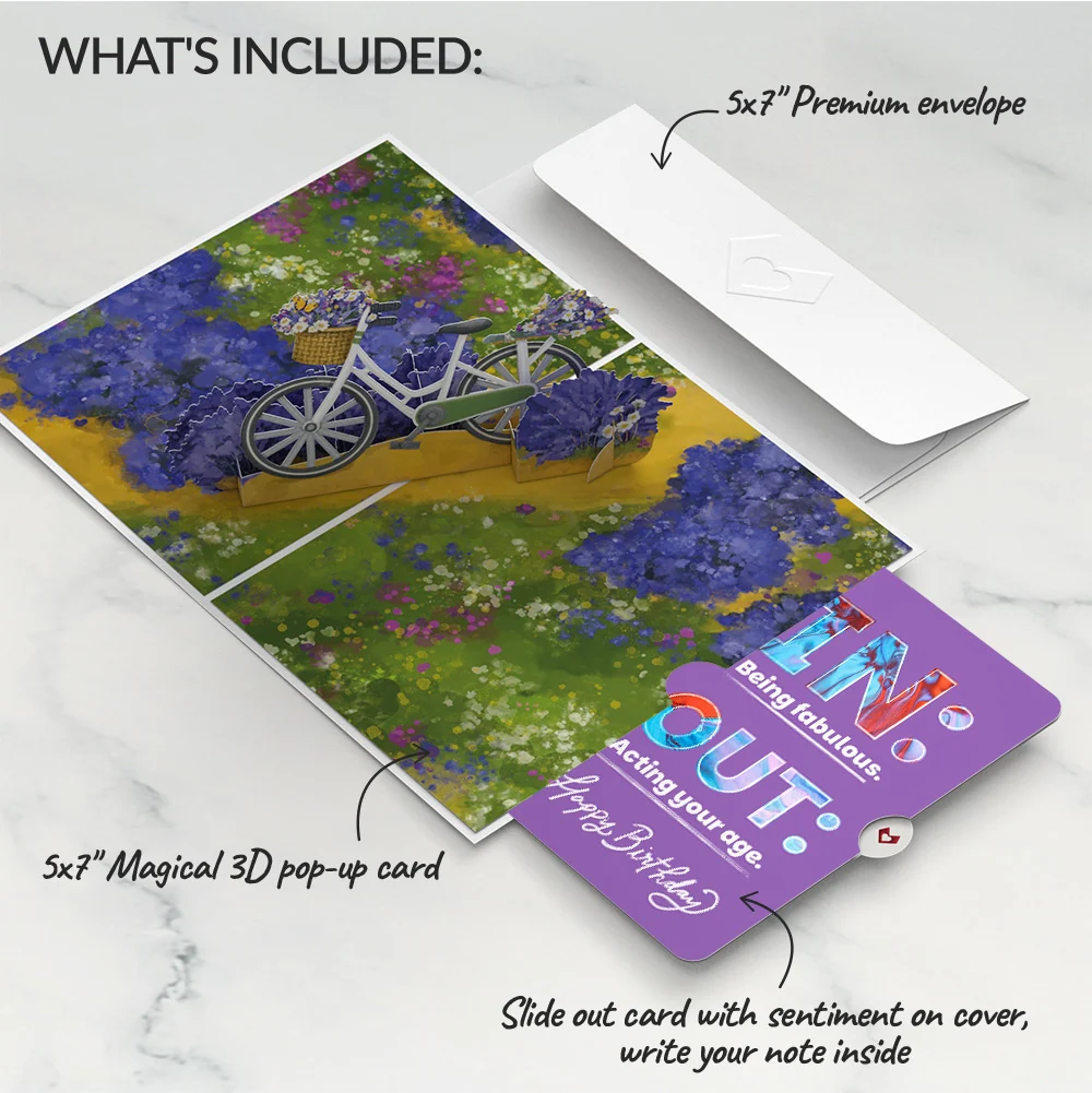 Lovepop Lavender Bicycle Birthday Pop-Up Card and IN & OUT Sentiment Set - Image 2