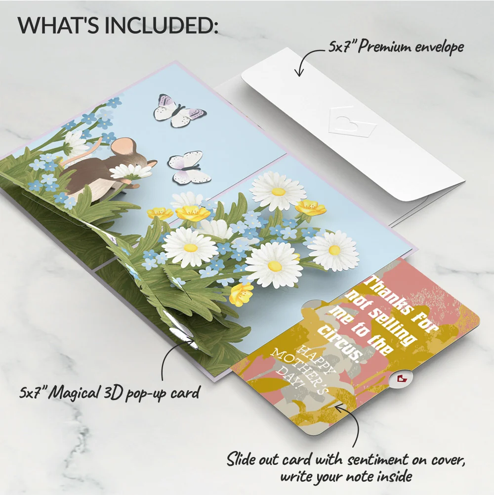 Lovepop Field Mouse in the Flowers Mother’s Day Pop-Up Card and Playful Painted Bloom Sentiment Set for Mom - Image 2