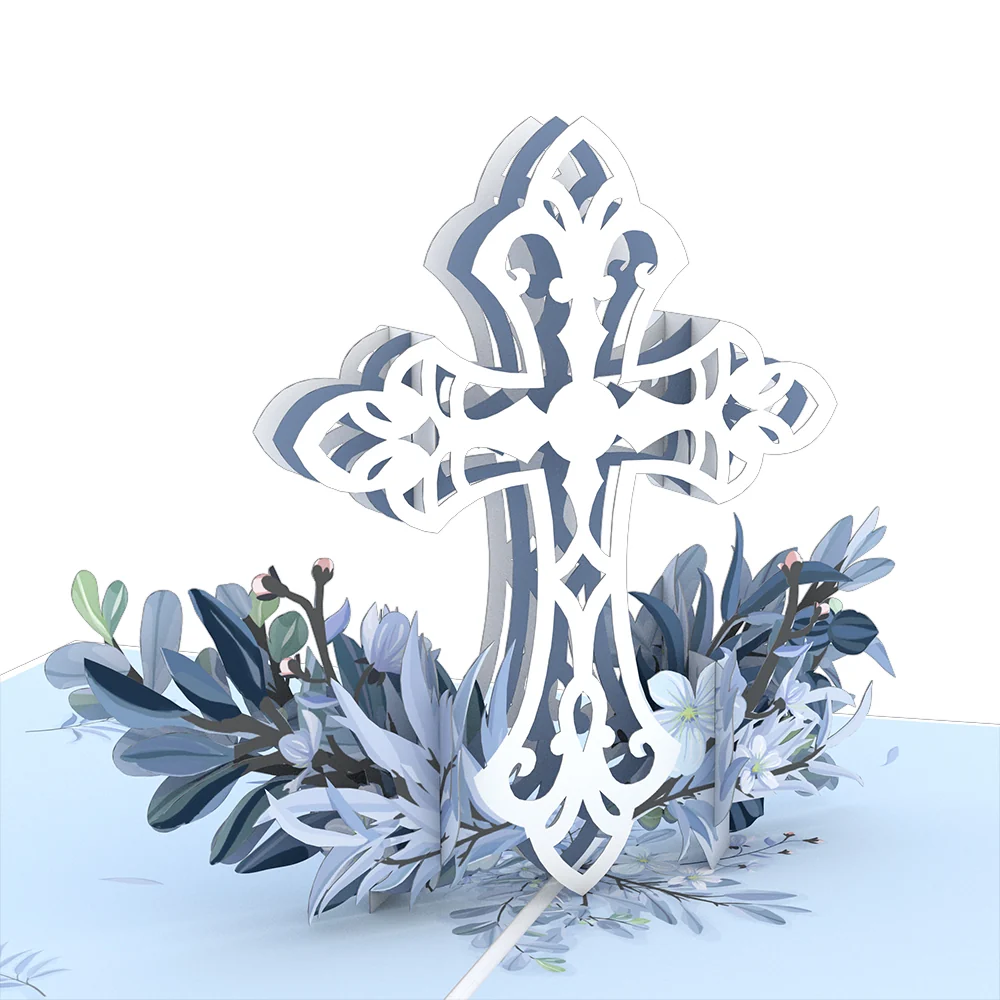 Lovepop Blue Floral Cross Pop-Up Card - Image 2
