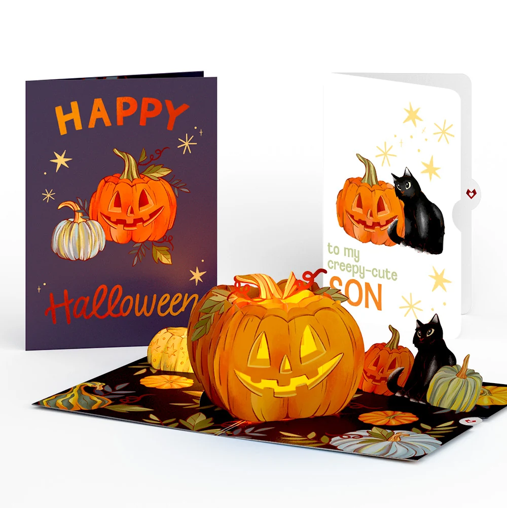 Lovepop Happy Halloween Pumpkin Light-Up Pop-Up Card and Sentiment Set for Son