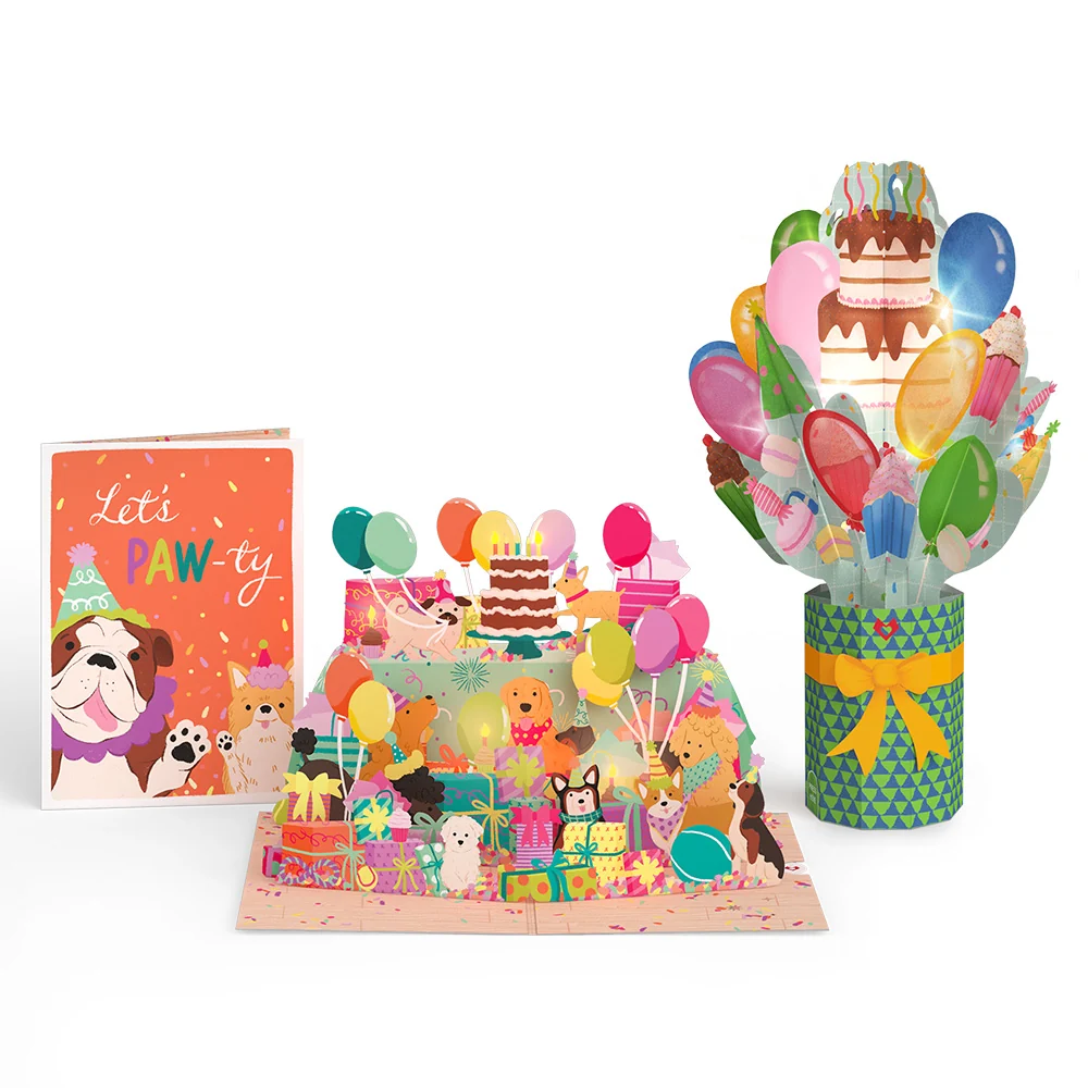 Lovepop Birthday Pawty Pups Music and Lights Pop-Up Card & Bouquet Bundle
