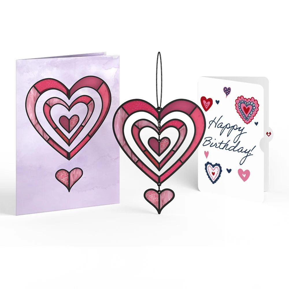 Lovepop Spinning Heart Birthday Suncatcher Card and Sentiment Set Glass