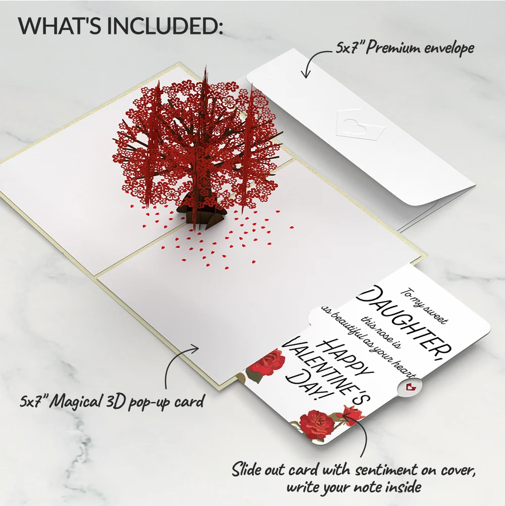 Lovepop Red Sakura Tree Valentine Pop-Up Card and Roses Sentiment Set for Daughter Cream - Image 2