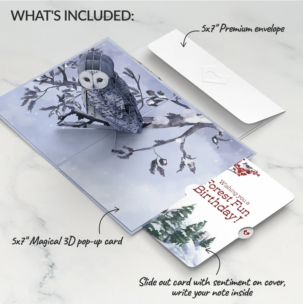 Lovepop Snowy Owl Birthday Pop-Up Card and Forest Fun Sentiment Set - Image 2