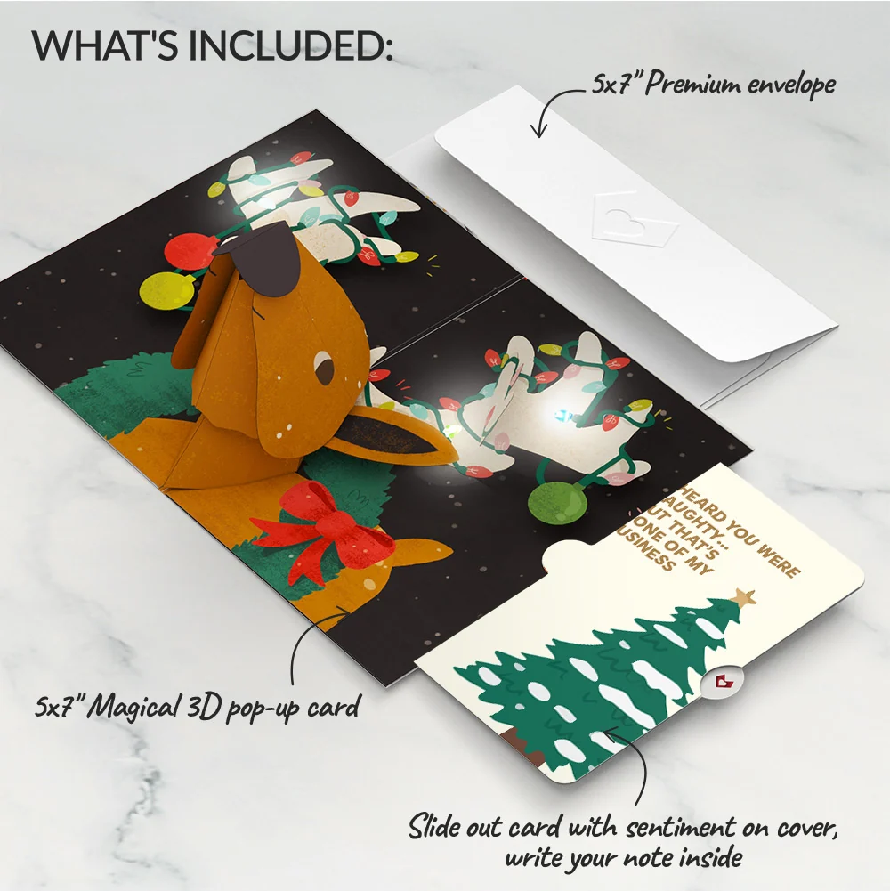 Lovepop All Is Bright Holiday Reindeer Light-Up Pop-Up Card and Funny Tree Sentiment Set - Image 2