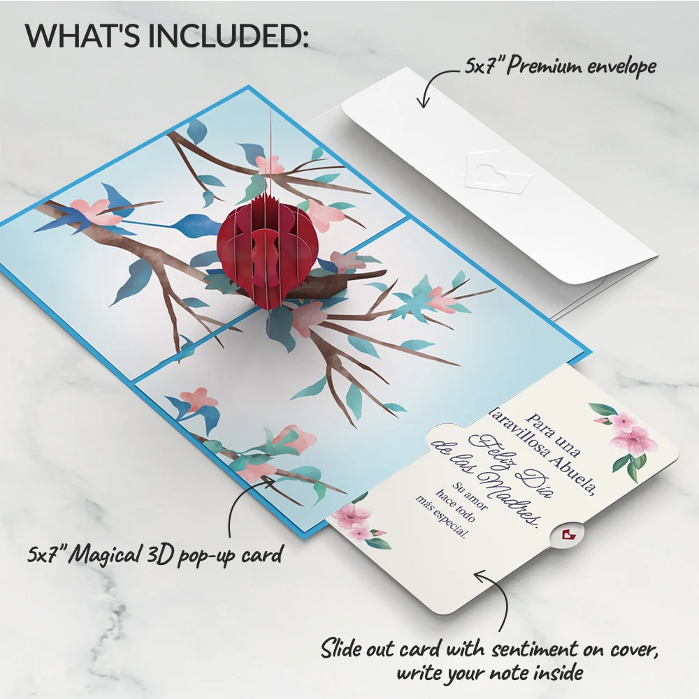 Lovepop Love Cardinal Mother's Day Pop-Up Card and Sentiment Set for Spanish Grandmother - Image 2