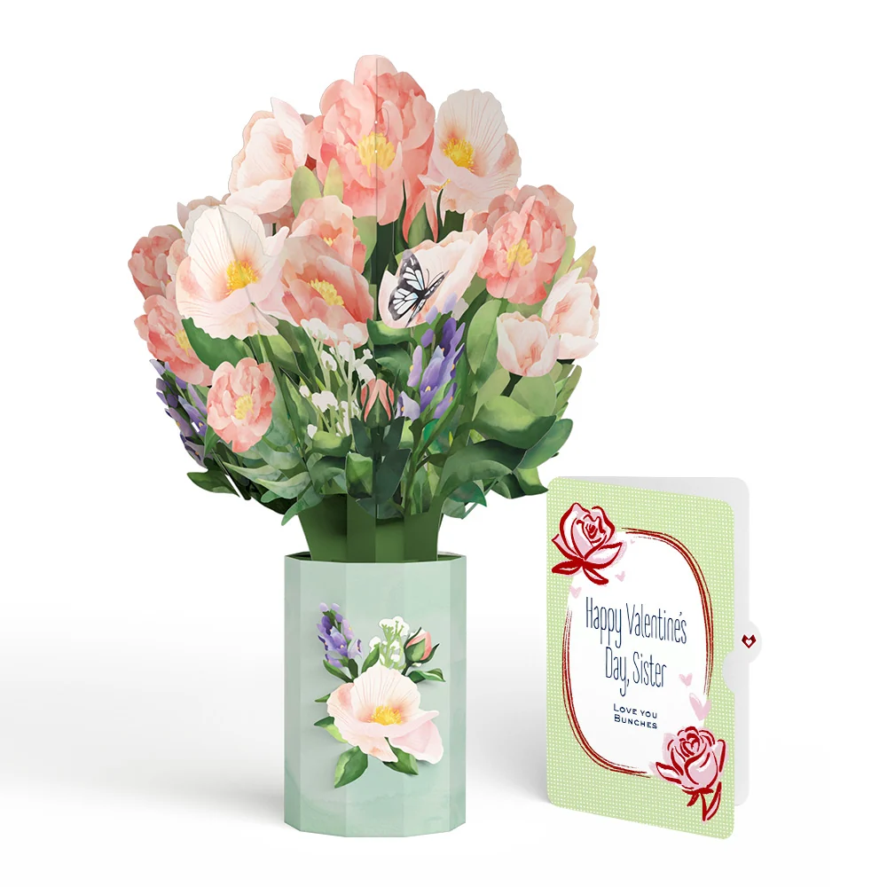 Lovepop Peony Valentine Bouquet and Sentiment Set for Sister Vase