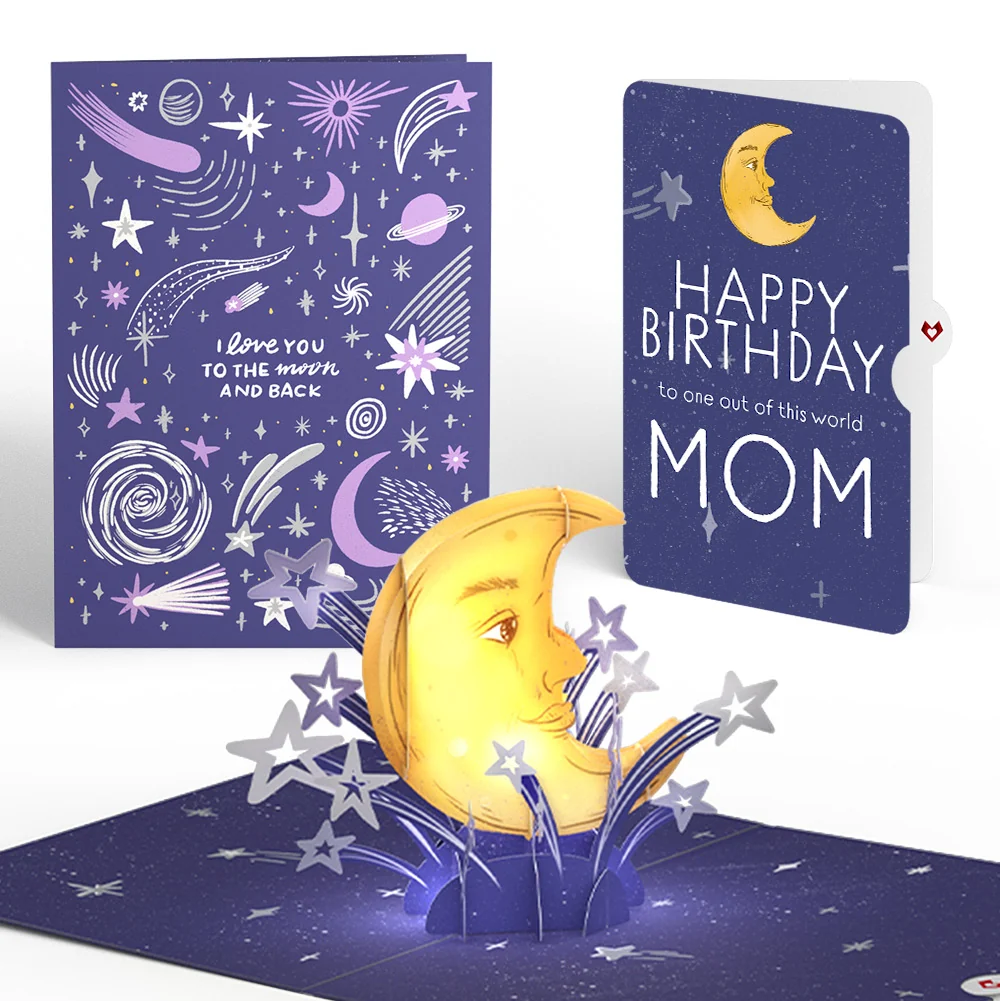 Lovepop Love You to the Moon and Back Birthday Light-Up Pop-Up Card and Sentiment Set for Mom