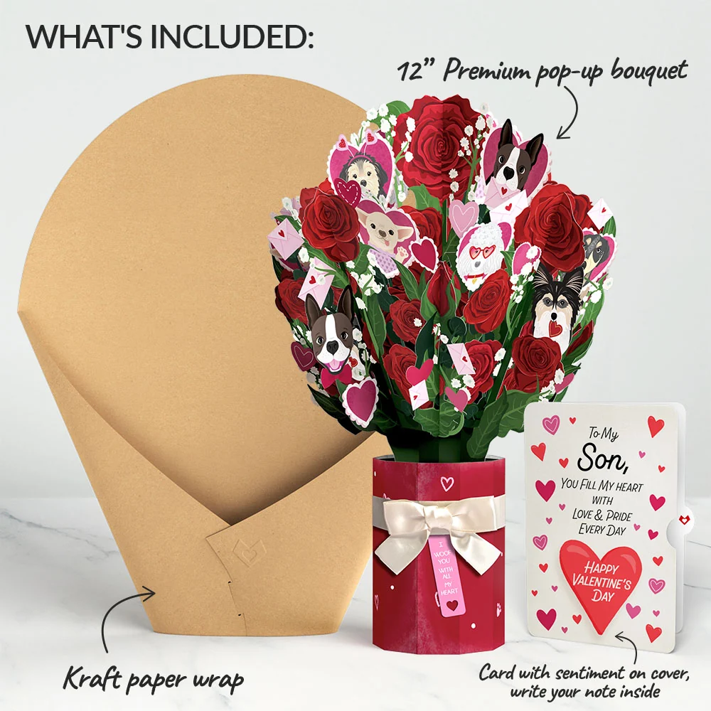 Lovepop I Woof You Dog Valentine Bouquet and Sentiment Set for Son Vase - Image 2