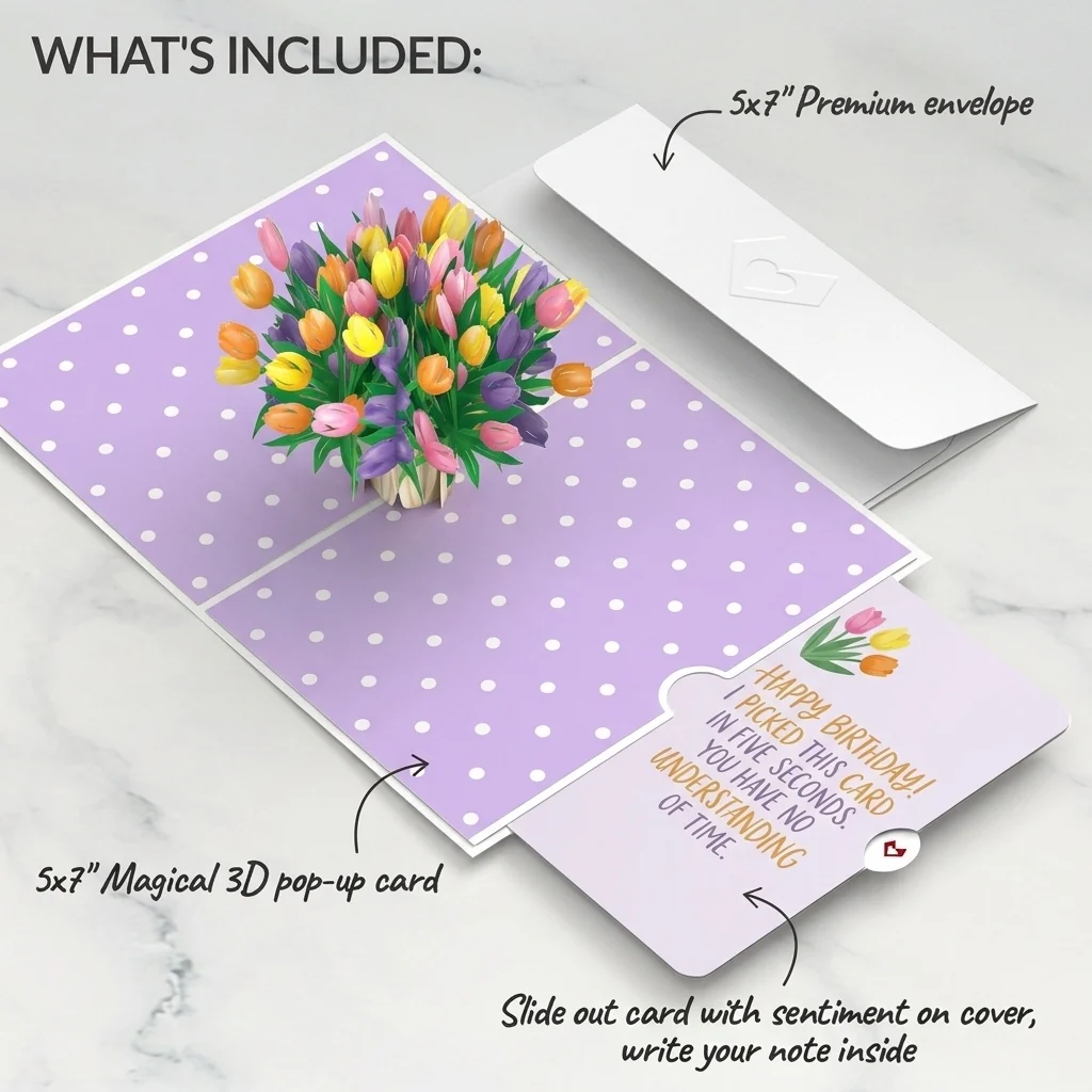 Lovepop Timeless Tulips Birthday Pop-Up Card and Picked Five Seconds Sentiment Set Vase - Image 2