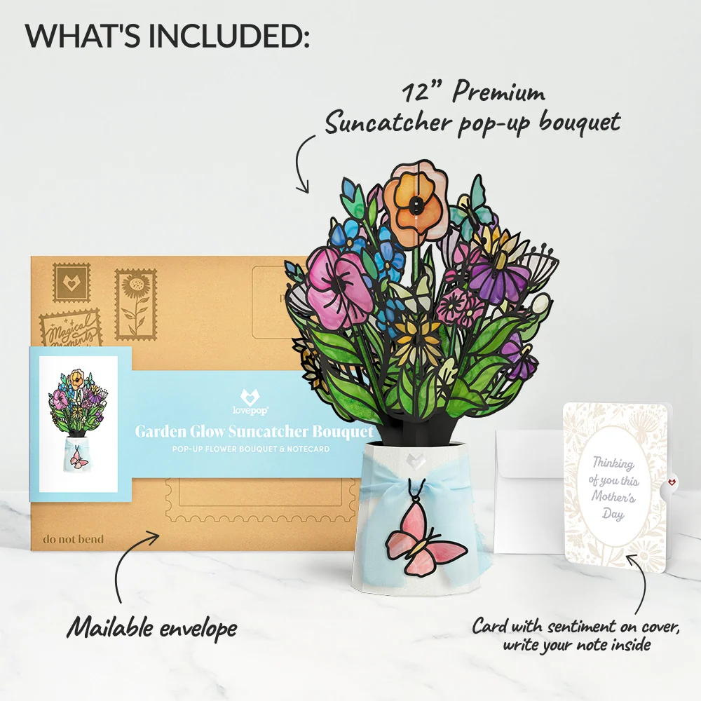 Lovepop Garden Glow Mother’s Day Suncatcher Bouquet and Floral Embrace Sentiment Set for Mom Glass - Image 2