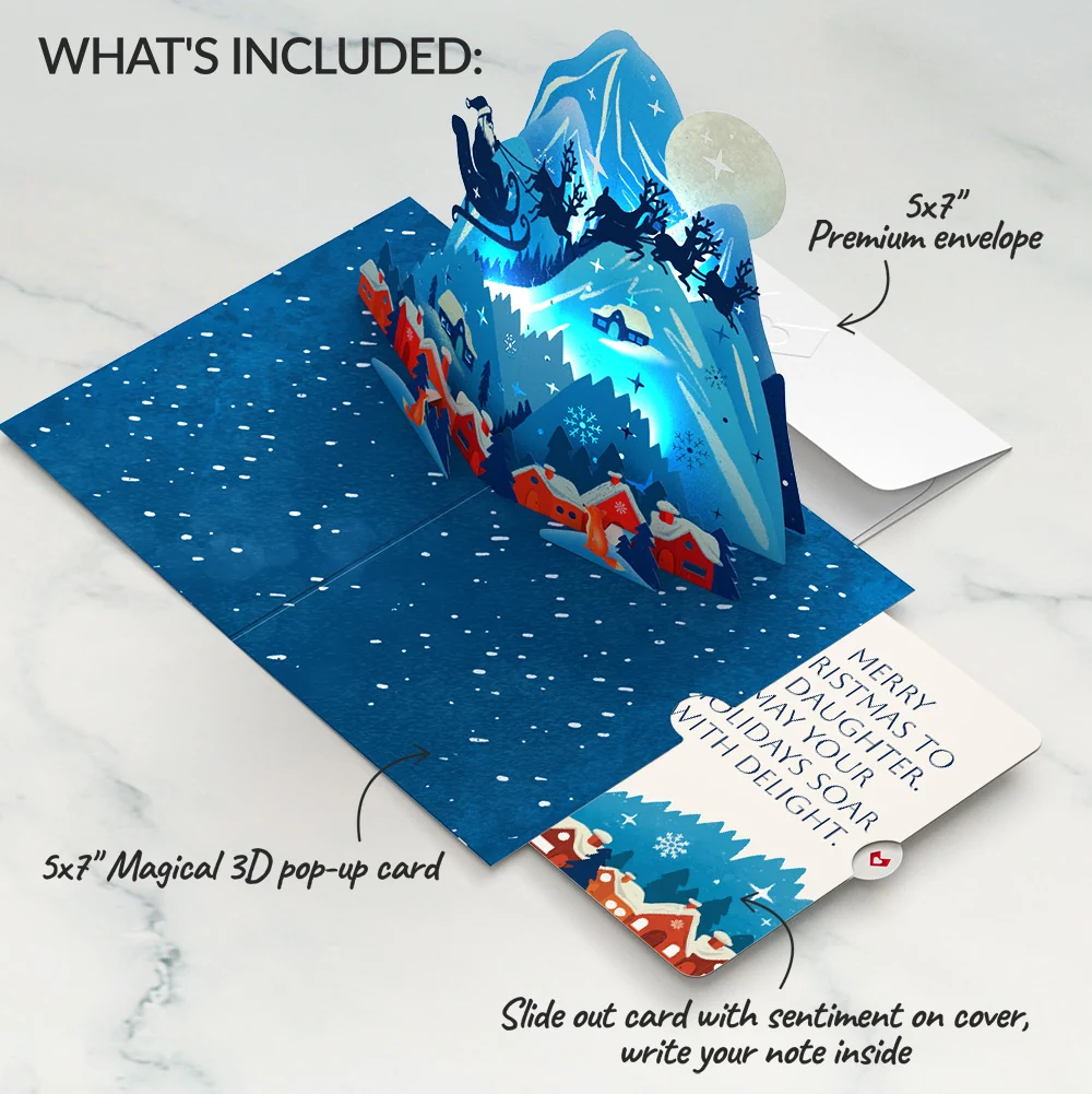 Lovepop Christmas Eve Sleigh Ride Music and Lights Pop-Up Card and Snow Village Sentiment Set for Daughter Cream - Image 2