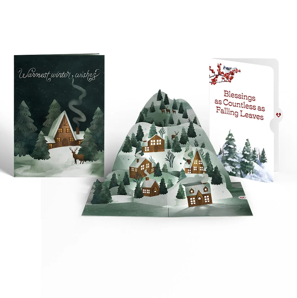 Lovepop Winter Wishes Mountain Village Light-Up Pop-Up Card and Countless Blessings Sentiment Set