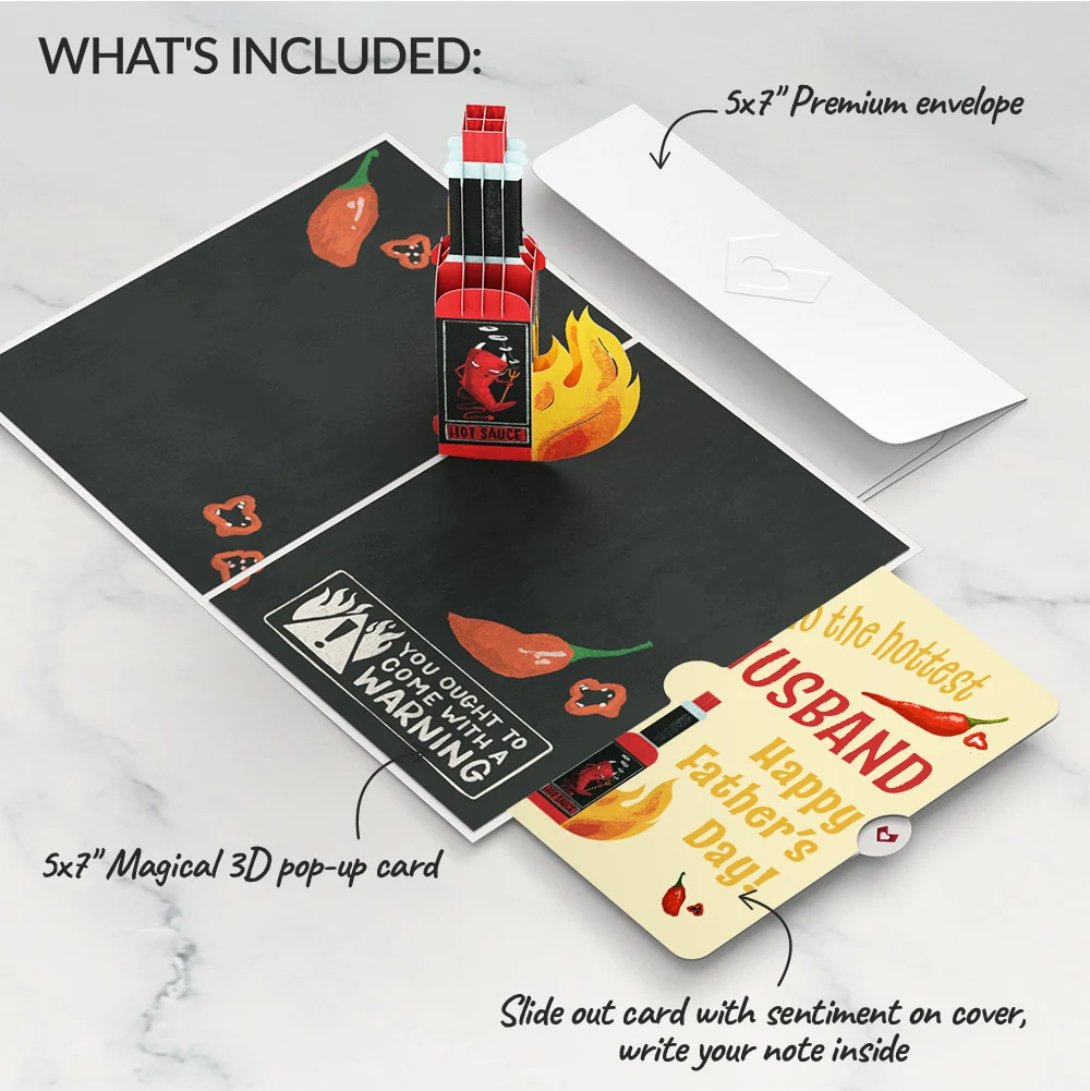 Lovepop Hot Sauce Father's Day Pop-Up Card and Sentiment Set for Husband – You're So Hot Bottle - Image 2