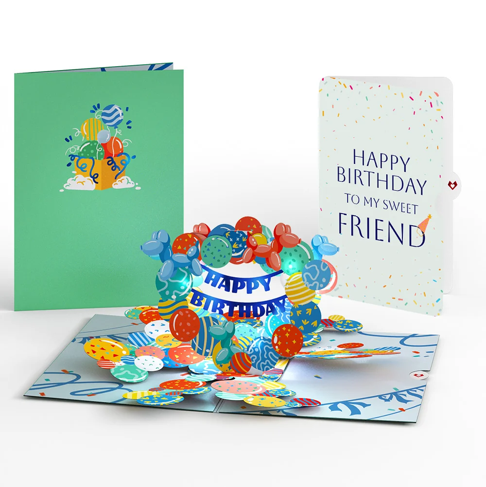 Lovepop Happy Birthday Balloons Music and Lights Pop-Up Card and Sentiment Set for Friend