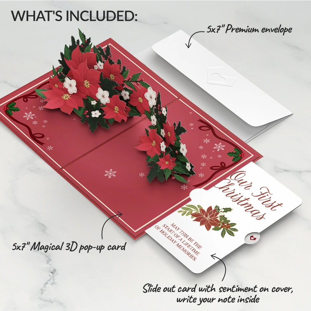 Lovepop Poinsettia & Pine Pop-Up Card and First Christmas Sentiment Set for Partner - Image 2
