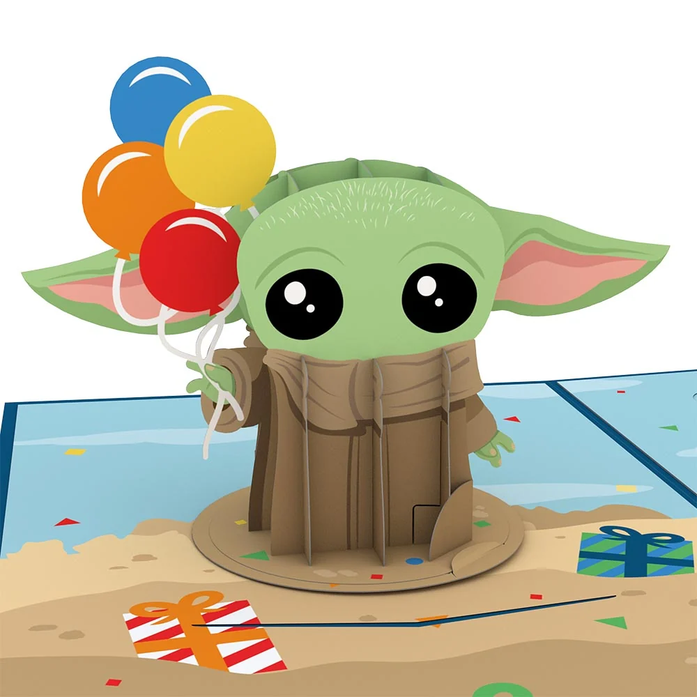Lovepop Star Wars The Mandalorian Grogu Birthday Card with Pop-Up Gift Scale - Image 2