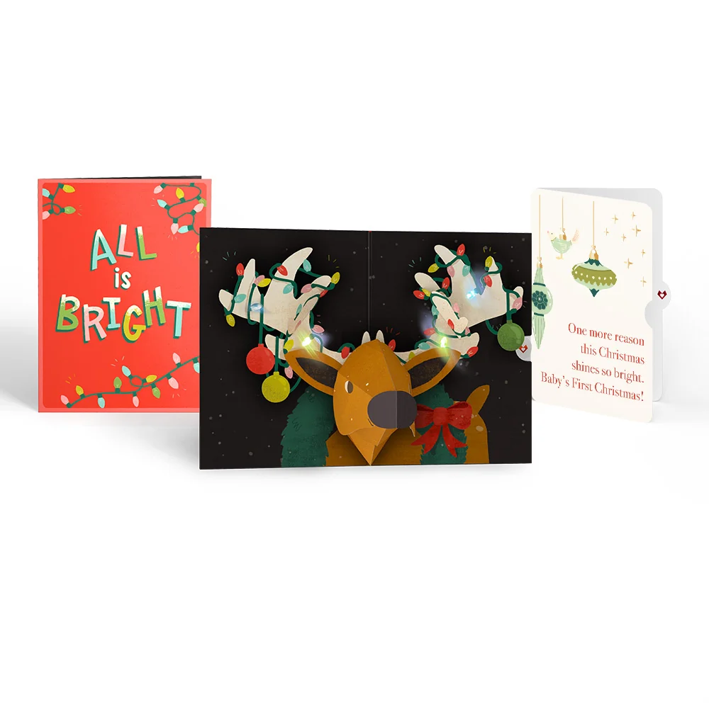 Lovepop All Is Bright Holiday Reindeer Light-Up Pop-Up Card and Sentiment Set for Baby