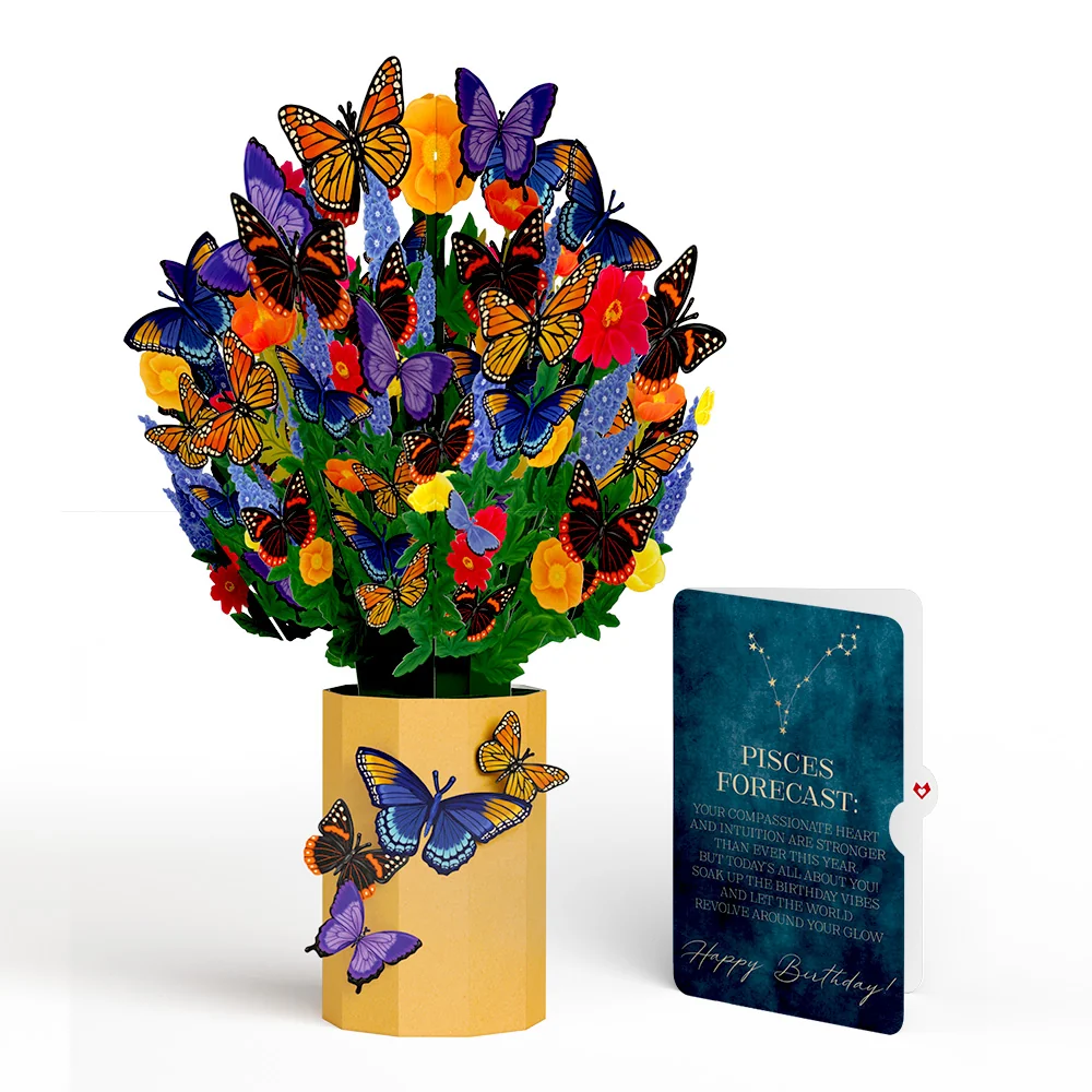 Lovepop Brilliant Butterfly Birthday Bouquet and Pisces Zodiac Sentiment Set Vase