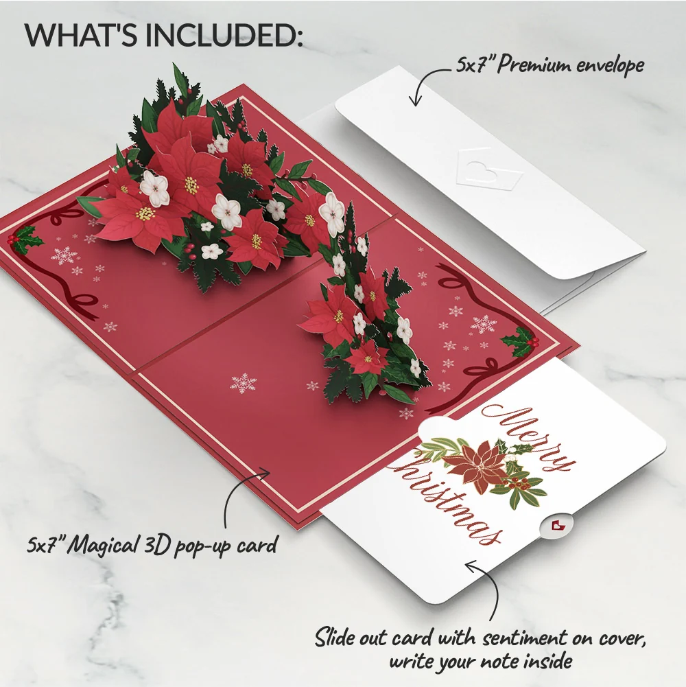 Lovepop Poinsettia & Pine Pop-Up Card and Christmas Sentiment Set - Image 2