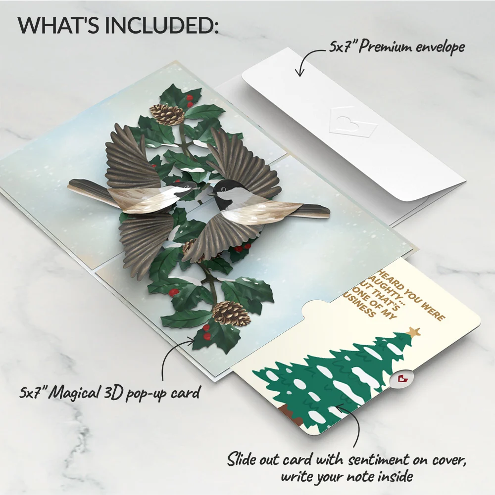 Lovepop Winter Chickadees Pop-Up Card and Funny Christmas Tree Sentiment Set - Image 2