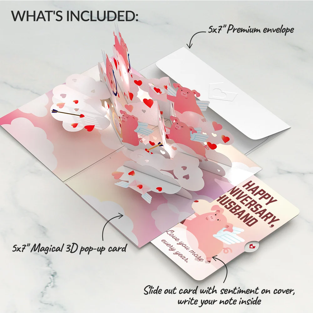 Lovepop Hogs and Kisses Anniversary Music and Light Pop-Up Card and Sentiment Set for Husband - Image 2