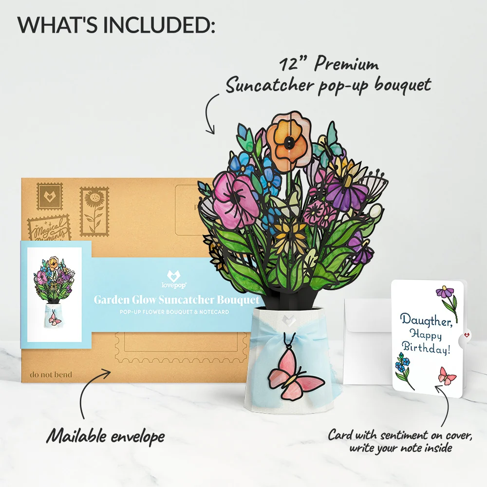 Lovepop Garden Glow Birthday Suncatcher Bouquet and Sentiment Set for Daughter Glass - Image 2