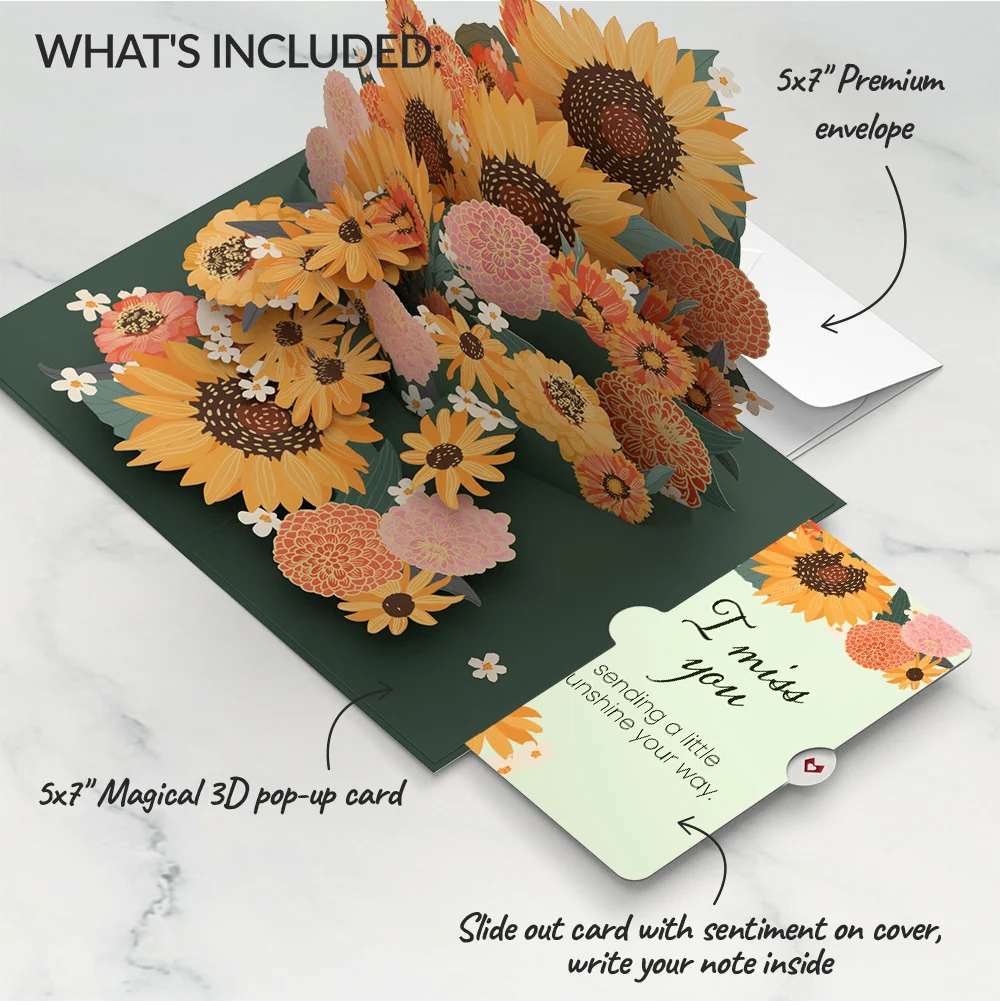 Lovepop Radiant Sunflowers Miss You Pop-Up Card and Sentiment Set Cream - Image 2