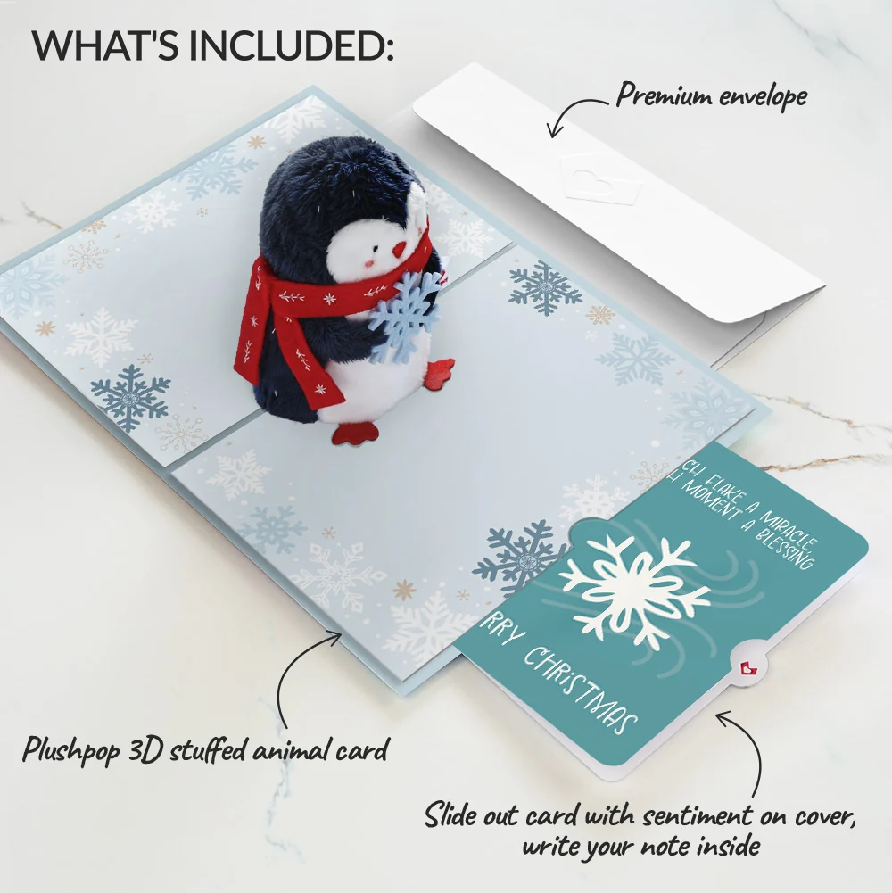 Lovepop 'Warm Winter Wishes' Holiday Penguin Plushpop Card and Snowflake Sentiment Set Cup - Image 2