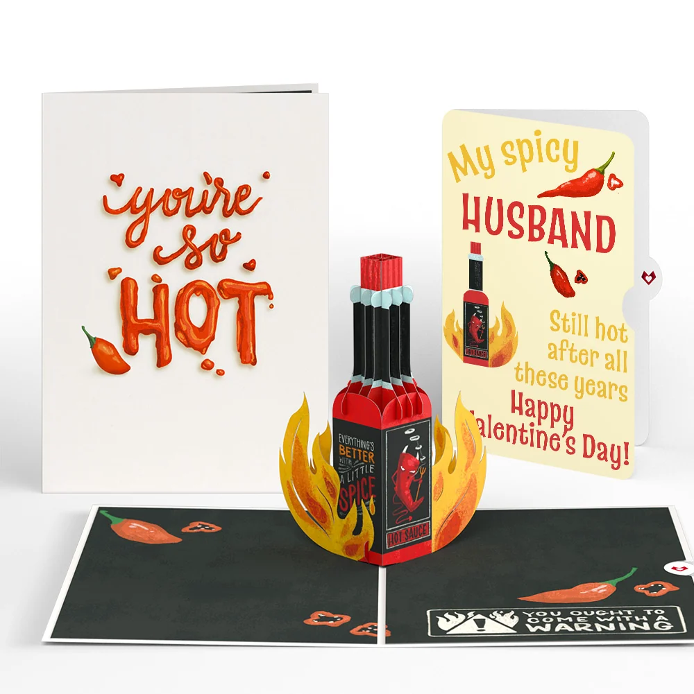 Lovepop Hot Sauce Valentine Pop-Up Card and Sentiment Set for Husband – You’re So Hot Bottle