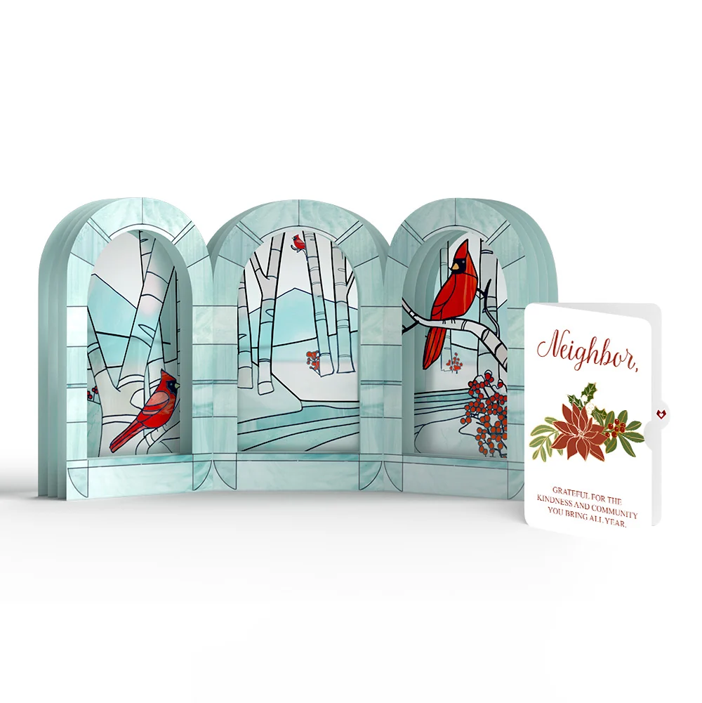 Lovepop Stained Glass Winter Cardinal Pop-Up Gift and Poinsettia Christmas Sentiment Set for Neighbor