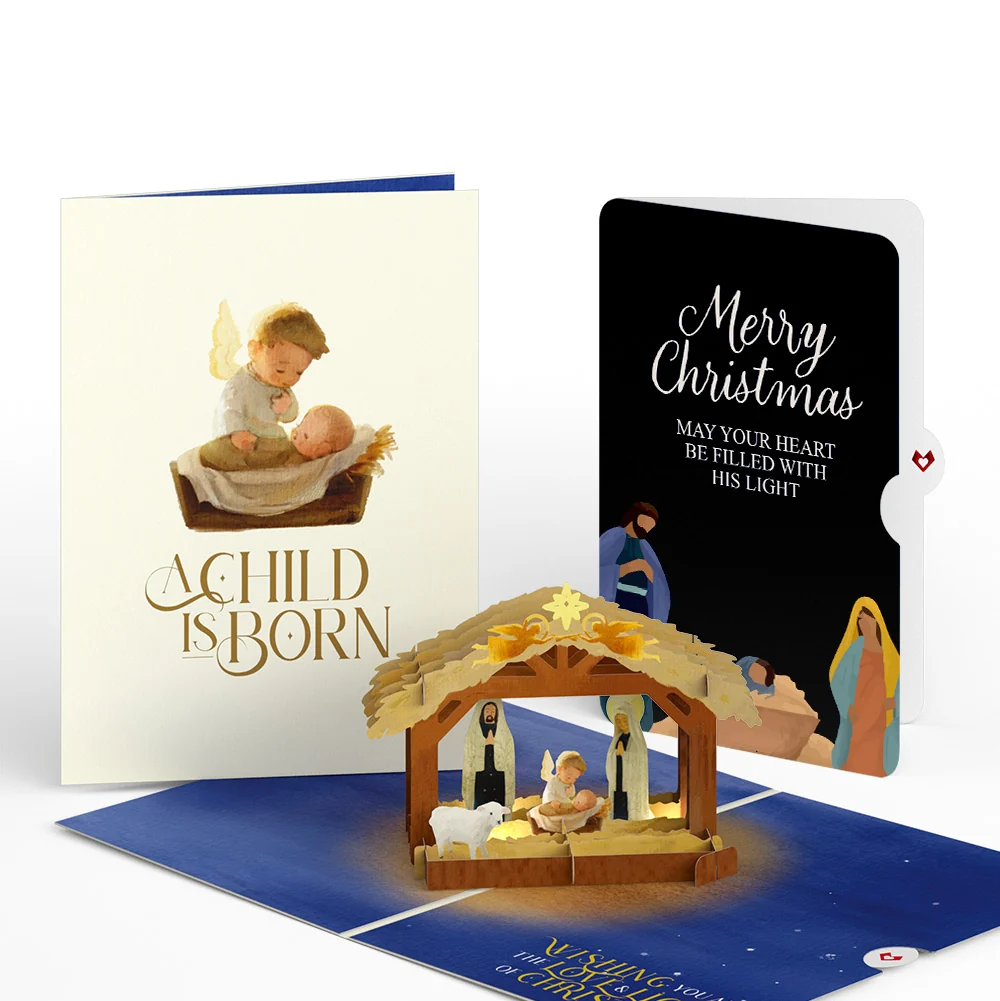 Lovepop A Child is Born Nativity Christmas Light-Up Pop-Up Card and Sentiment Set Straw