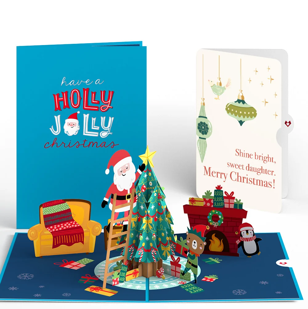 Lovepop Santa Decorating a Christmas Tree Pop-Up Card and Sentiment Set for Daughter Cream