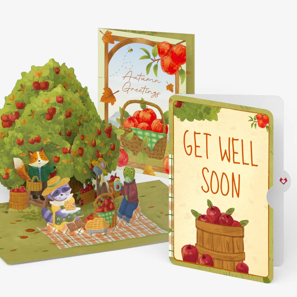 Lovepop Woodland Animals Autumn Greetings Get Well Pop-Up Card and Sentiment Set Basket
