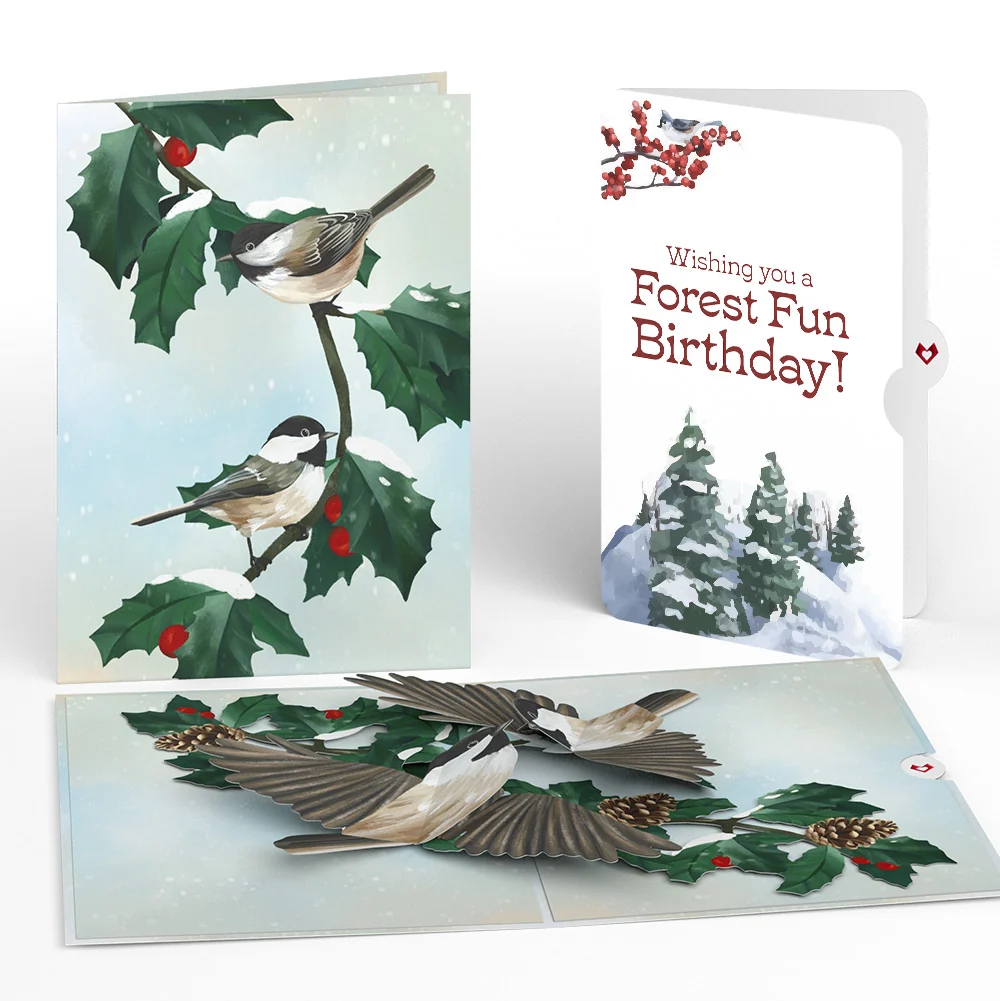 Lovepop Winter Chickadees Birthday Pop-Up Card and Forest Fun Sentiment Set