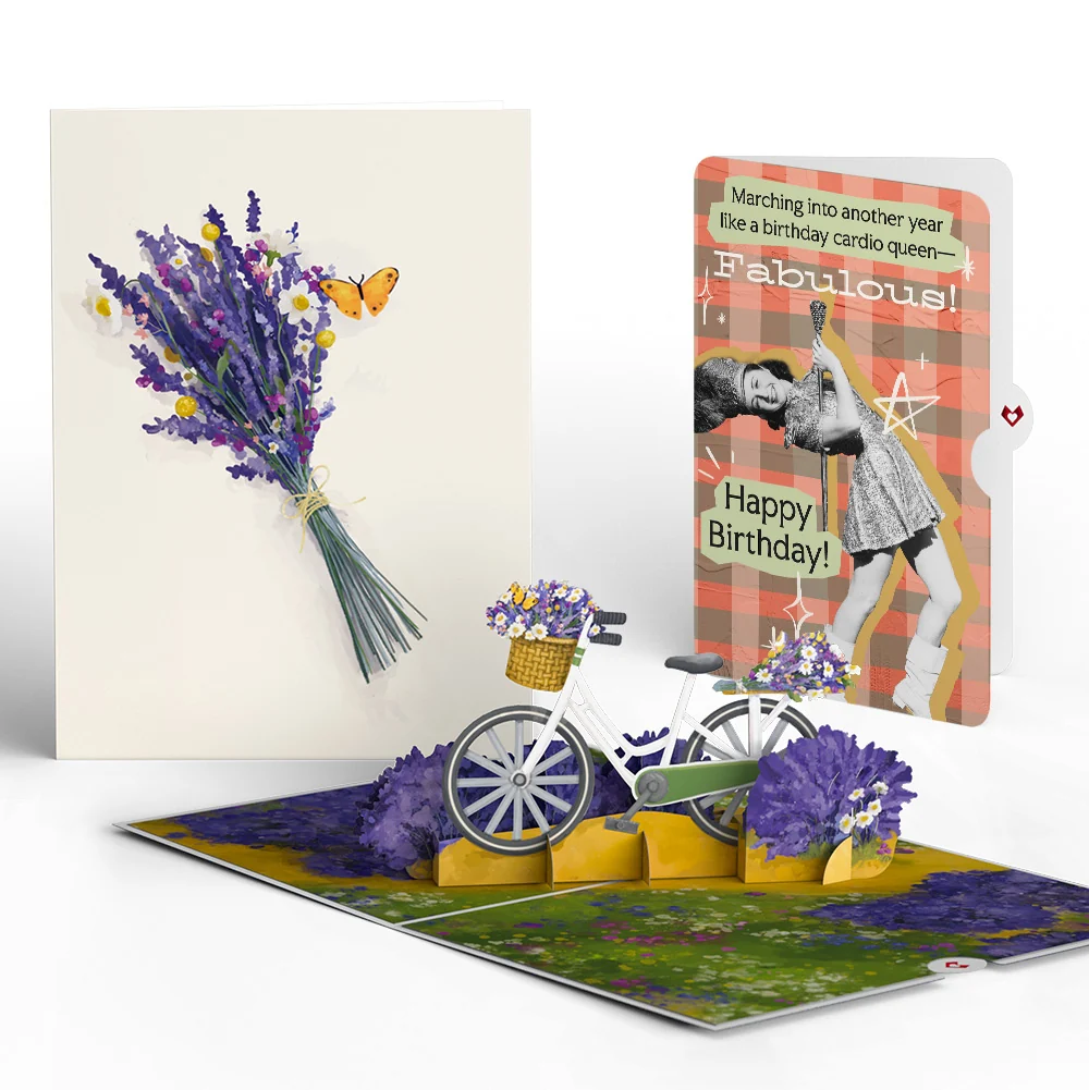 Lovepop Lavender Bicycle Birthday Pop-Up Card and Cardio Queen Sentiment Set