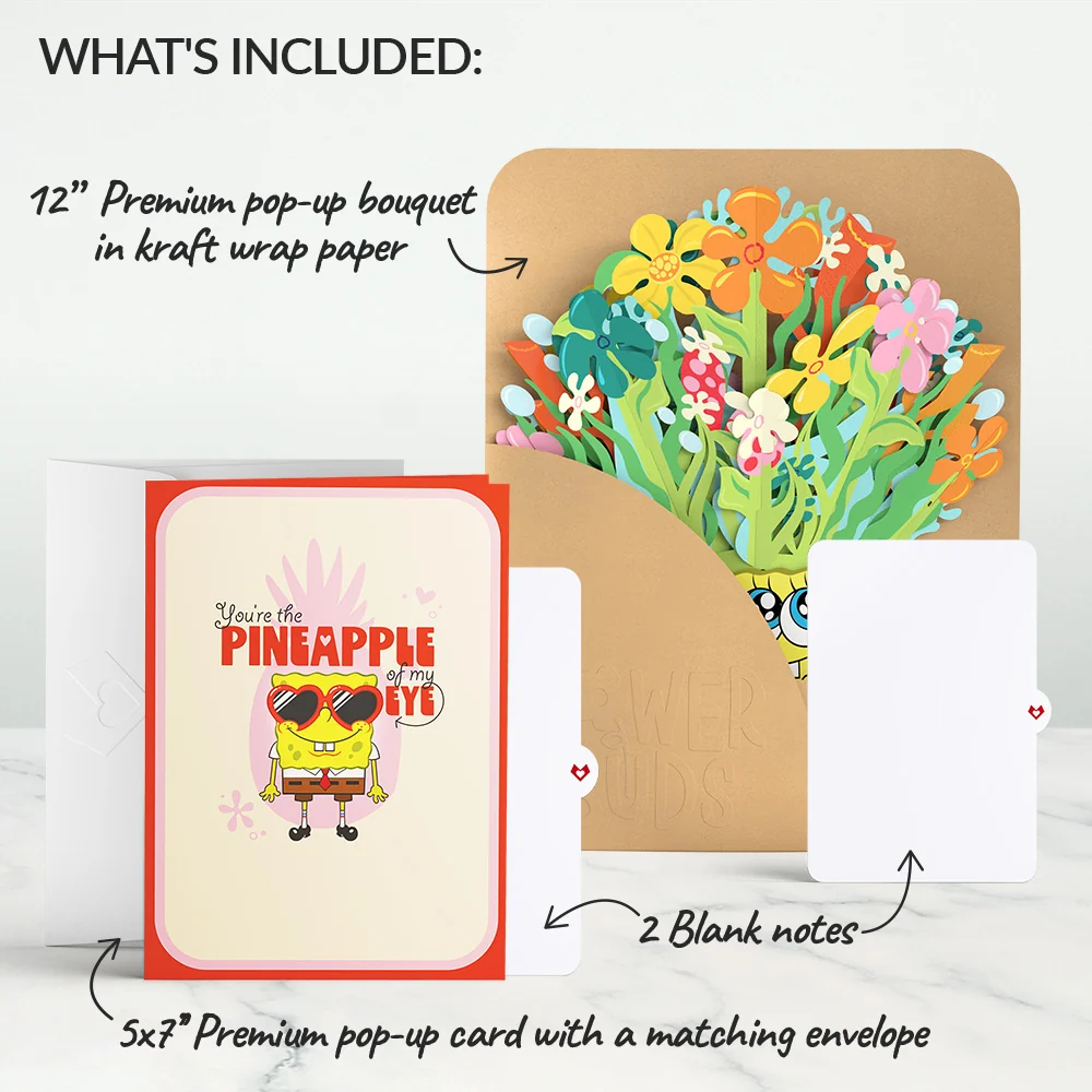 Lovepop SpongeBob SquarePants Valentine’s Day Pop-Up Card & Flower Buds Bouquet Bundle - Image 2