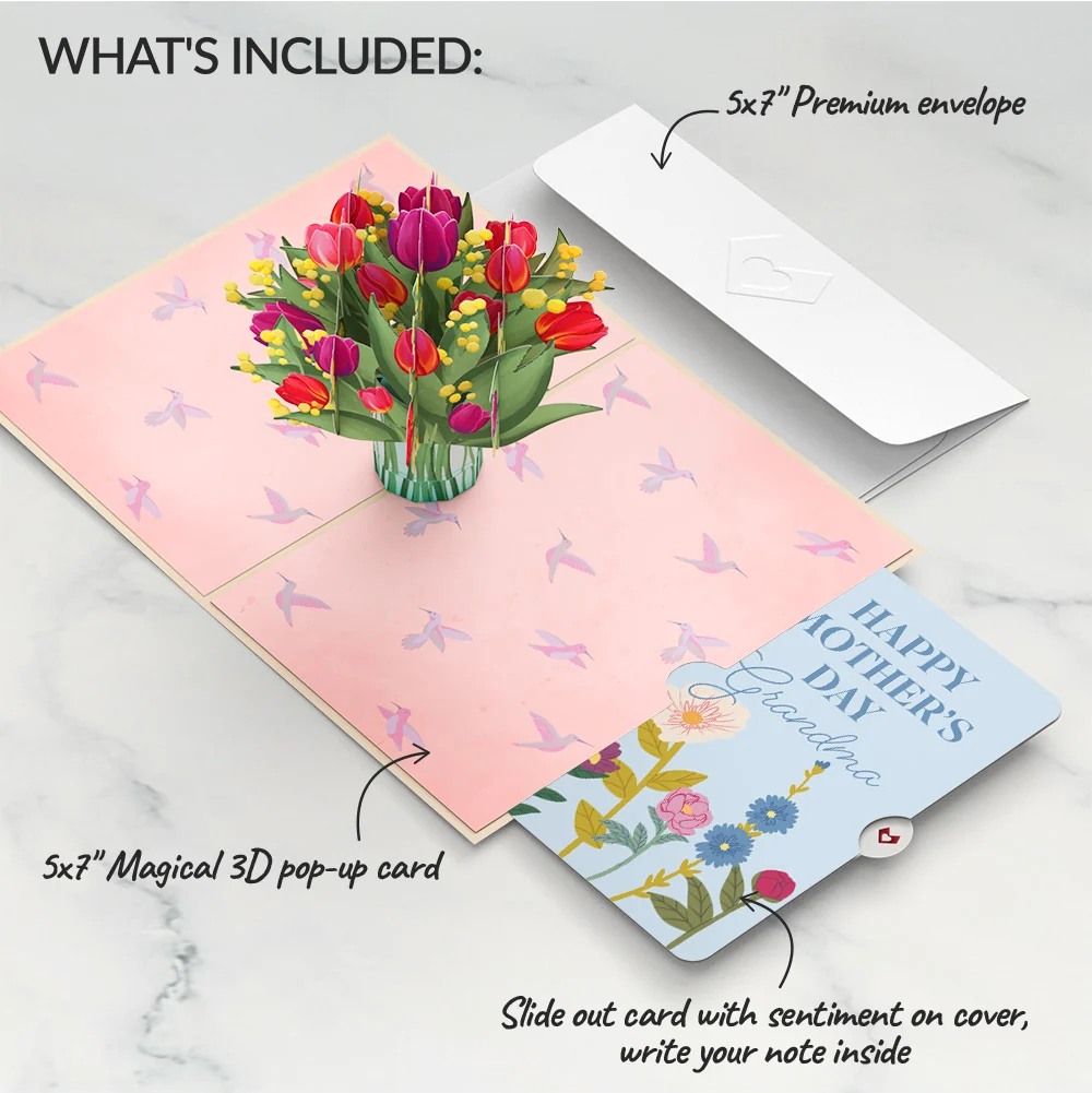 Lovepop Cheerful Tulips Mother's Day Pop-Up Card and Sentiment Set for Grandma Glass - Image 2