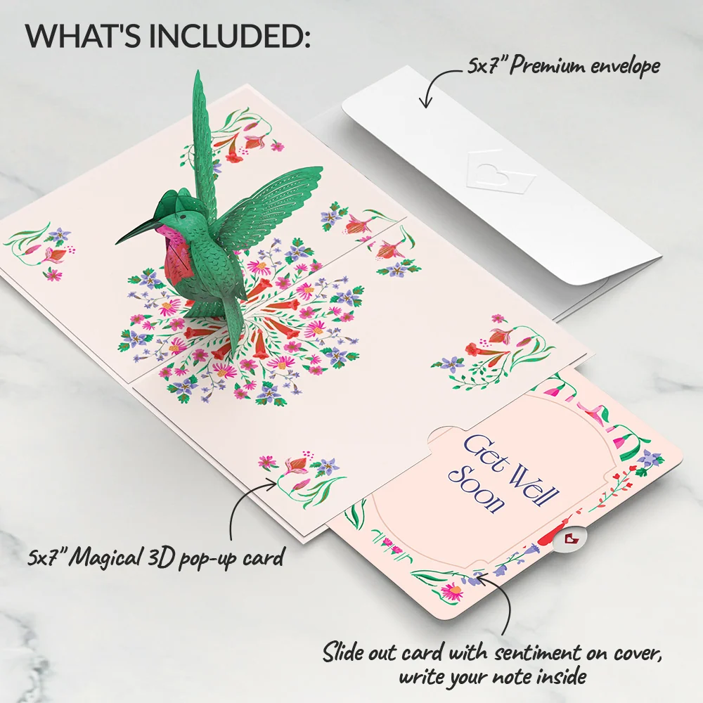Lovepop Whimsical Hummingbird Get Well Pop-Up Card and Sentiment Set - Image 2