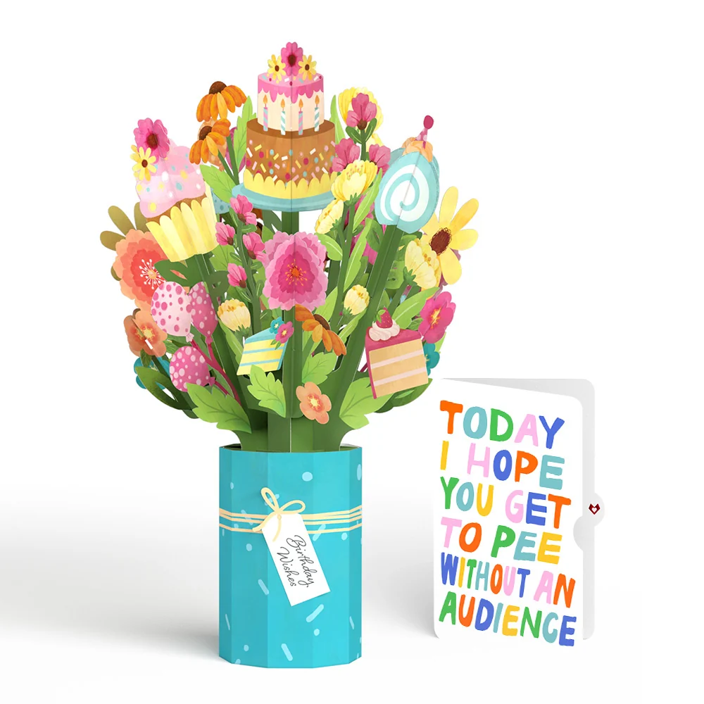 Lovepop Sweet Birthday Wishes Bouquet and Parenthood Humor Sentiment Set Vase