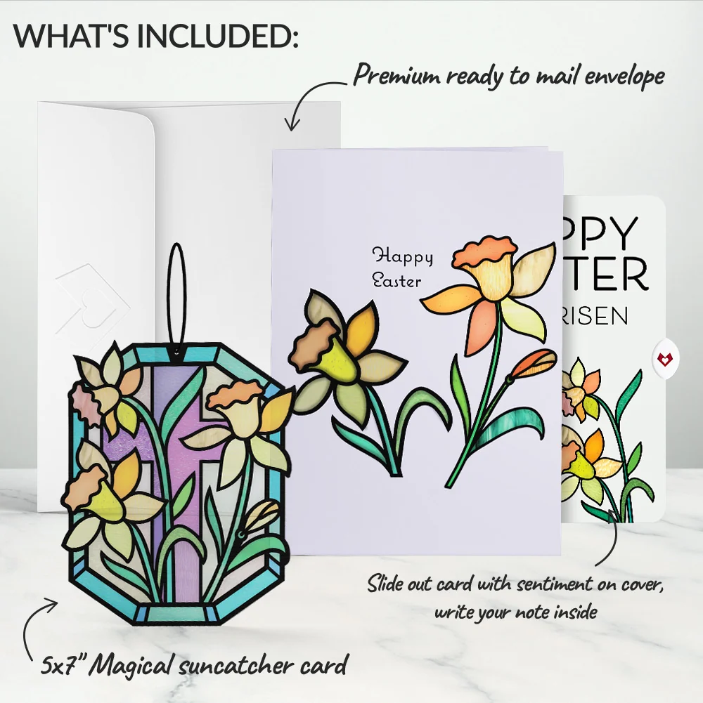 Lovepop Happy Easter Daffodil Easter Suncatcher Card and Garden Blooms He Is Risen Sentiment Set Glass - Image 2
