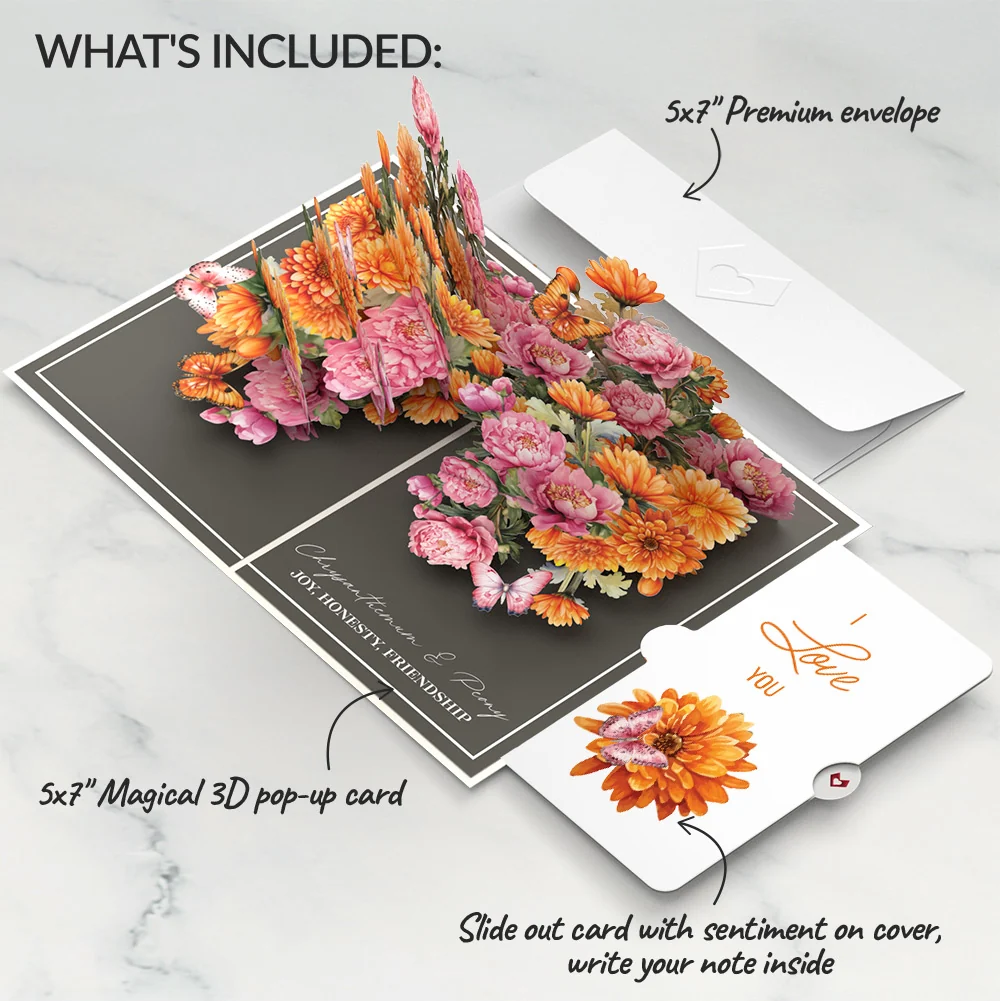 Lovepop Born to Bloom: November Birth Month Flowers Love Pop-Up Card and Sentiment Set Cream - Image 2